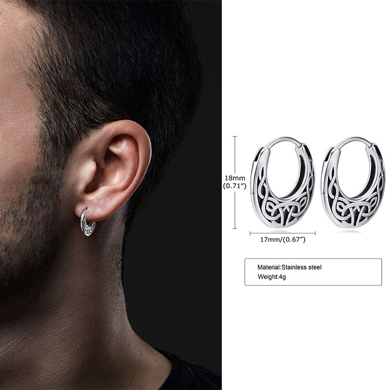 Vnox Nordic Viking Knot Hoop Earrings for Men Women, Stainless Steel Huggies, Ethnic Punk Rock Male Ear Jewelry EH-505S02 2pcs