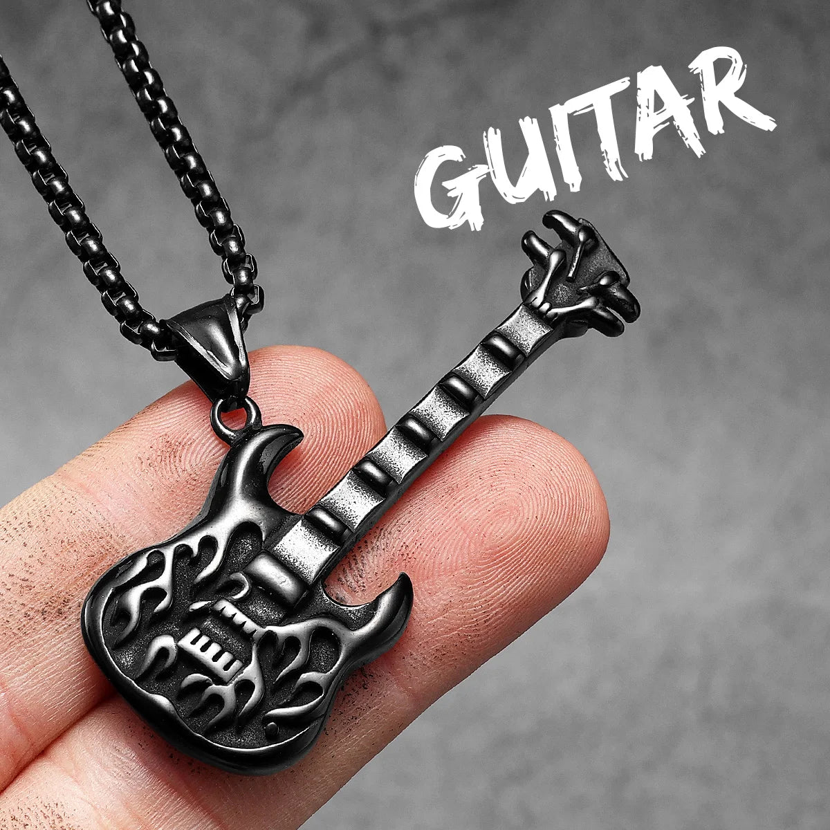 Musical Instrument Guitar Tape Stainless Steel Men Necklaces Pendant Chain Punk Rock Hiphop Women Fashion Jewelry Gift Wholesale