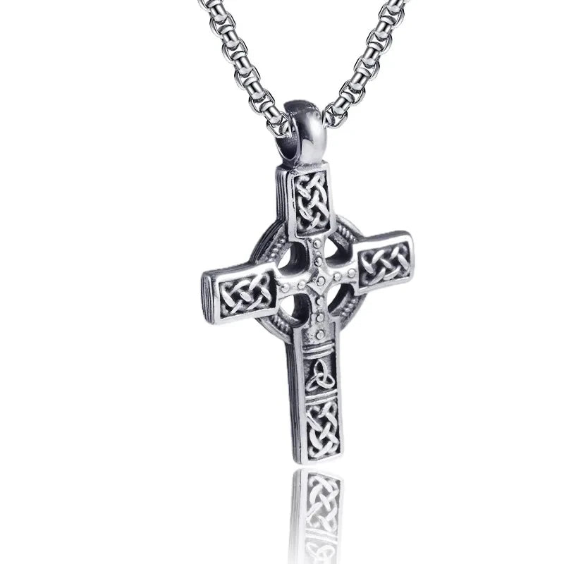 Retro Nordic Irish Celtic Knot Totem Cross Necklace for Men and Women Fashion Ethnic Style Lucky Amulet Jewelry