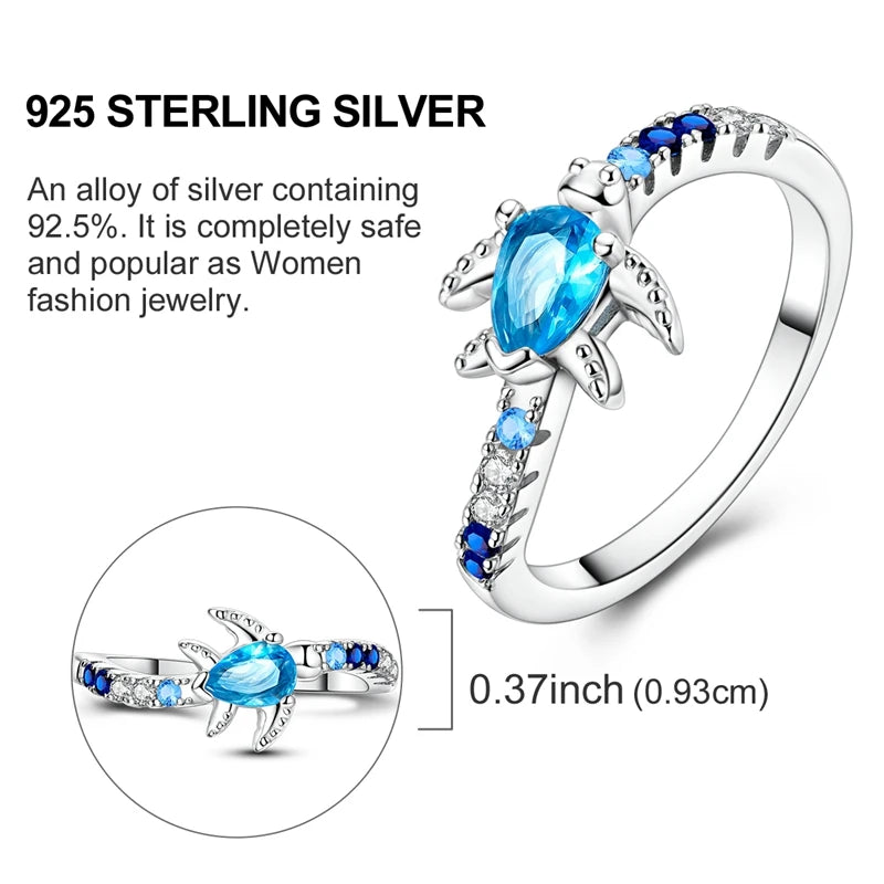 Original 925 Sterling Silver Ring Sea Turtle Roaming Closed Rings For Women Girls Jewelry Birthday Anniversary Gifts