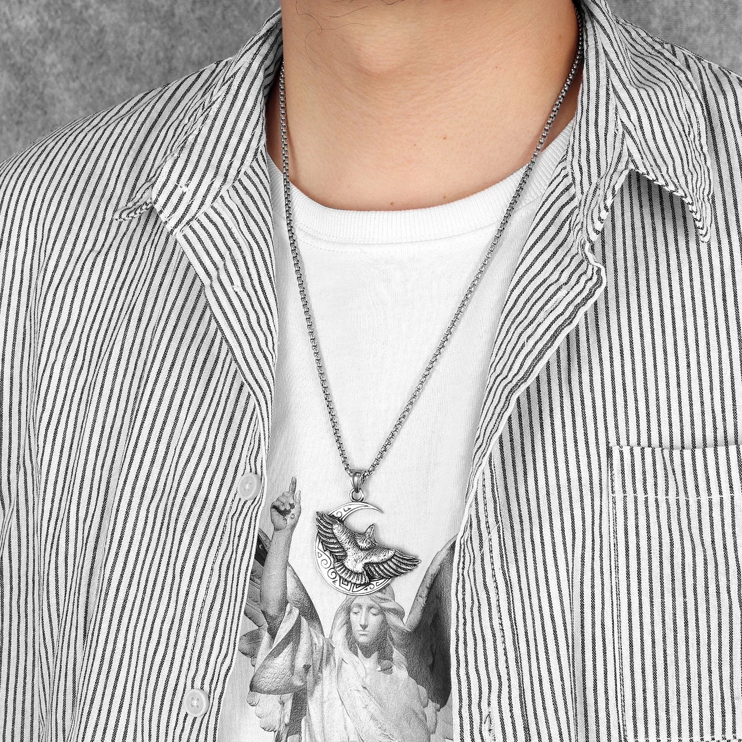 Moon Fly Eagle Stylish Stainless Steel Men Necklaces Pendant Chain Punk For Women Fashion Jewelry Gifts Wholesale Dropshiping