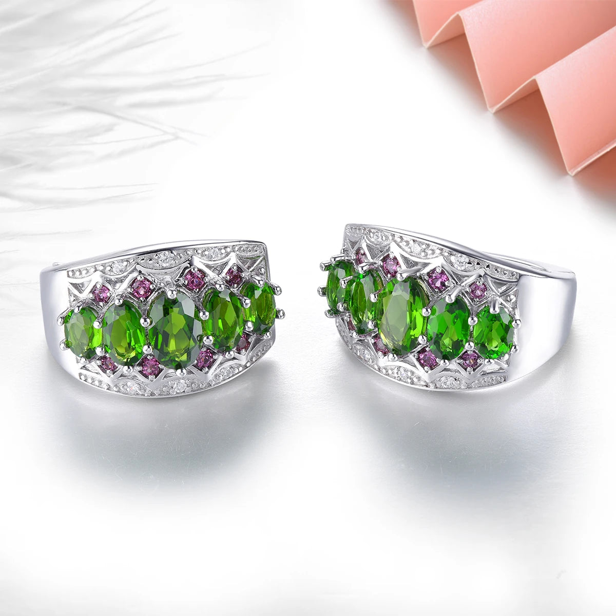 Natural Chrome Diopside Sterling Silver Clip Earring 3 Carats Multicolor Gemstone Exquisite Style S925 Jewelry New Year Gifts