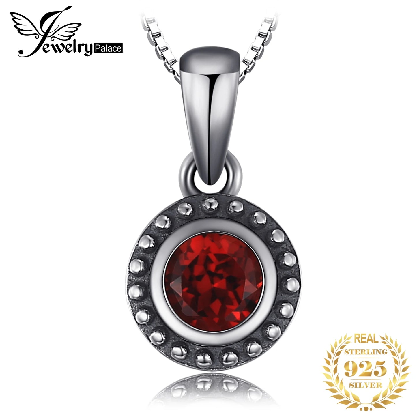 JewelryPalace Vintage 5mm Genuine Garnet 925 Sterling Silver Pendant Necklace for Women Fashion Gemstone Jewelry Without Chain