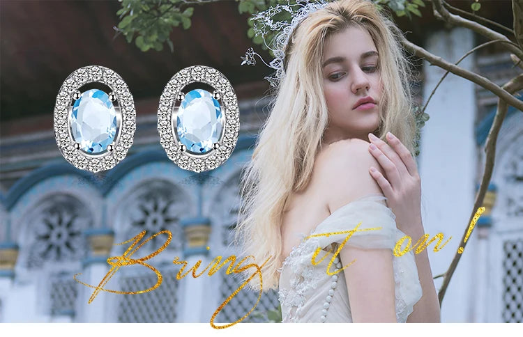 JewelryPalace Oval 1ct Natural Sky Blue Topaz 925 Sterling Silver Stud Earrings for Women Fashion Gemstone Jewelry Party Gifts