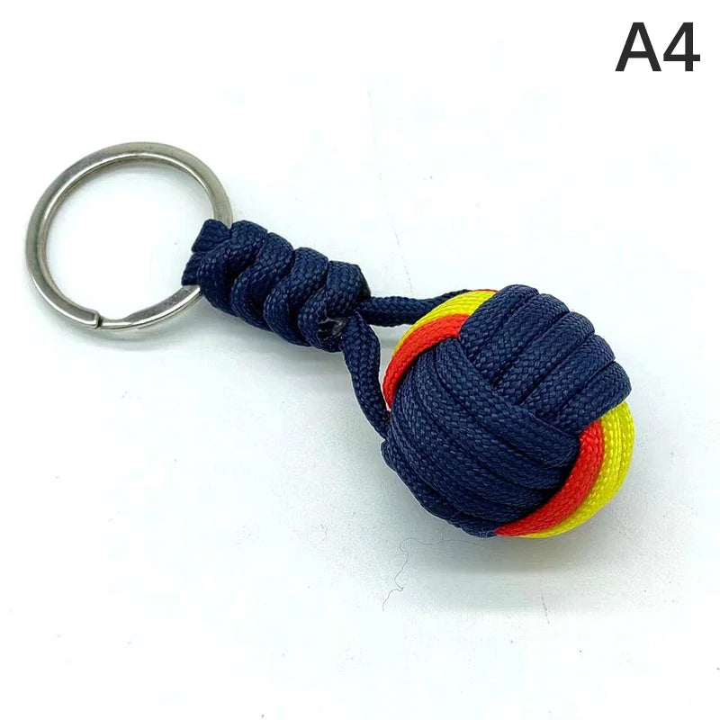 Military Parachute Woven Rope Ball Keychain Lanyard Key Ring Monkey Fist Key Chains Outdoors Survival Tool Jewelry A4