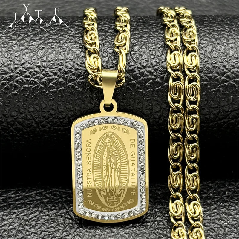 Catholic Our Lady of Guadalupe Necklace for Women Men Stainless Steel Gold/Silver Color Virgin Mary Male Chain Jewelry