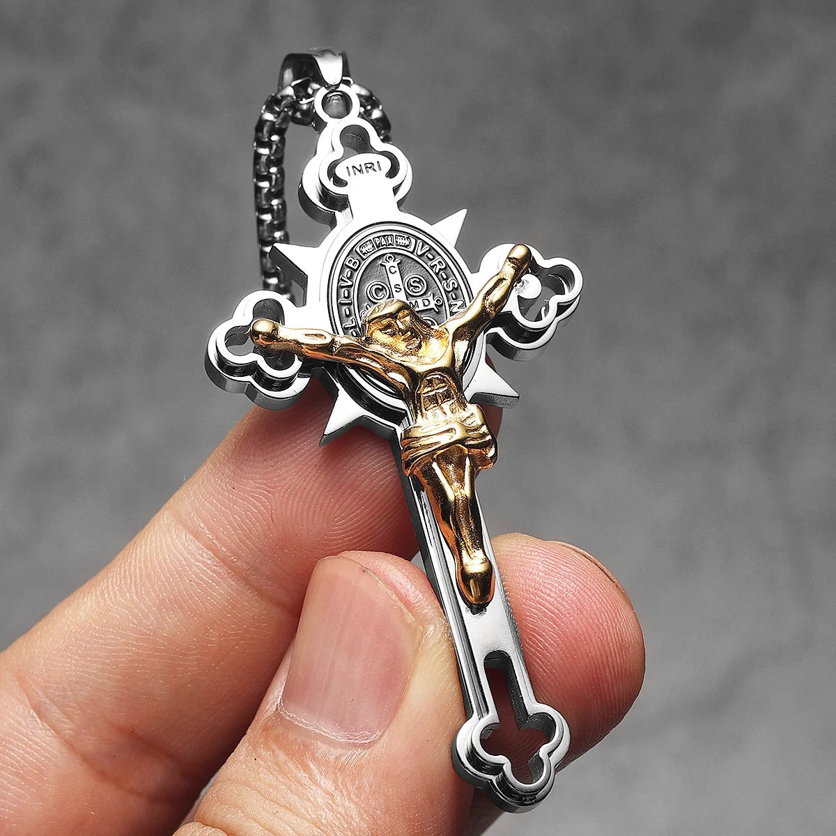 INRI Jesus Exorcism Cross Amulets Stainless Steel Men Necklaces Pendant Chain Punk For Women Fashion Jewelry Gifts Wholesale