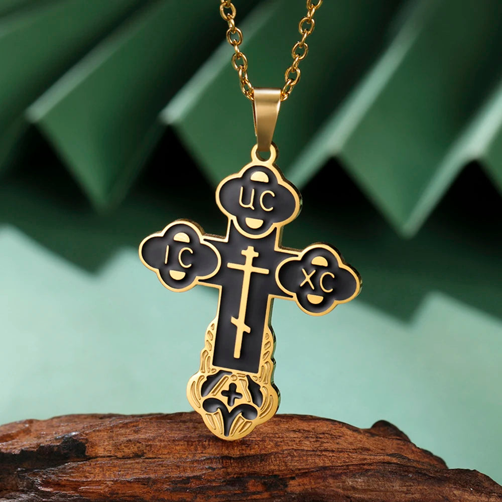 Dawapara Eastern Orthodox Serbian Cross Pendant Necklace Stainless Steel Jewelry Talisman Charm Necklaces