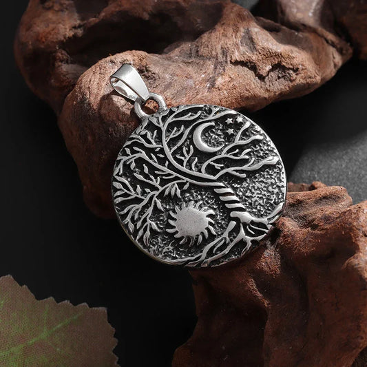 Fashion Retro Sun Classic Moon and Stars Tree of Life Medal Pendant Necklace Hip Hop Rock Accessory