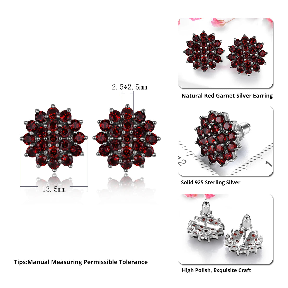 Natural Red Garnet S925 Silver Stud Earrings Women 3.5 Carats Genuine Garnet Original Design Anniversary Engagement Gifts