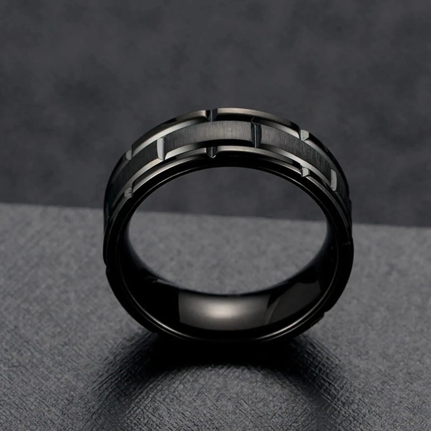 Fashion Men 8mm Rose Gold Color Stainless Steel Rings Double Groove Pattern Promise Rings For Men Wedding Jewelry Accessories