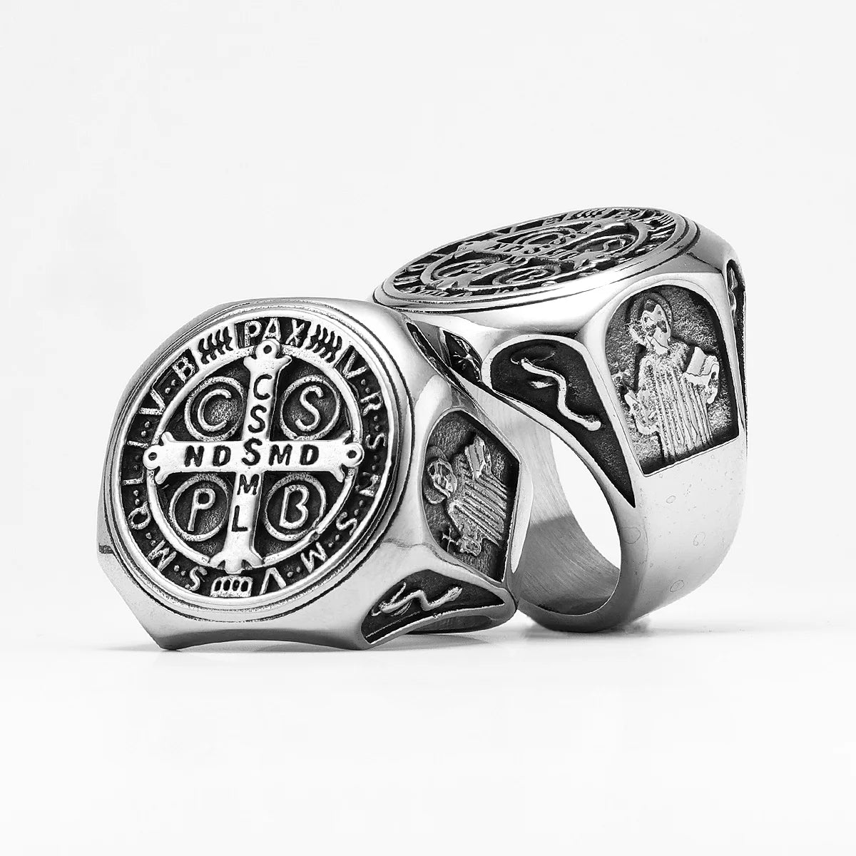 Catholic Saint Benedict Exorcism Amulet  Men Rings Stainless Steel Women Jewelry Vintage Punk Fashion Accessories Gift Wholesale