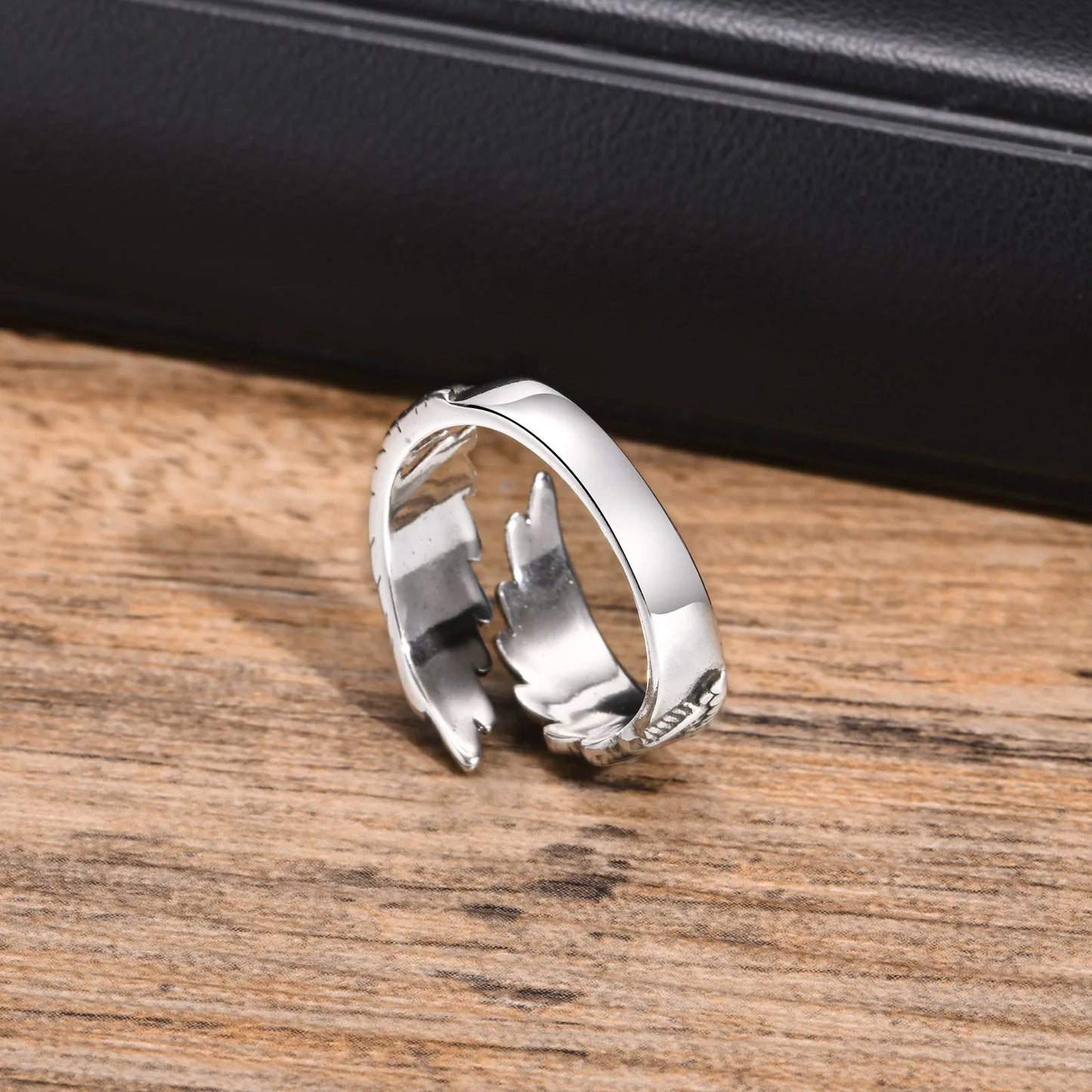 Vnox Men Women Angel's Wing Ring,Devil Wing Feather Finger Band, Adjustable Open Ring Jewelry Gift