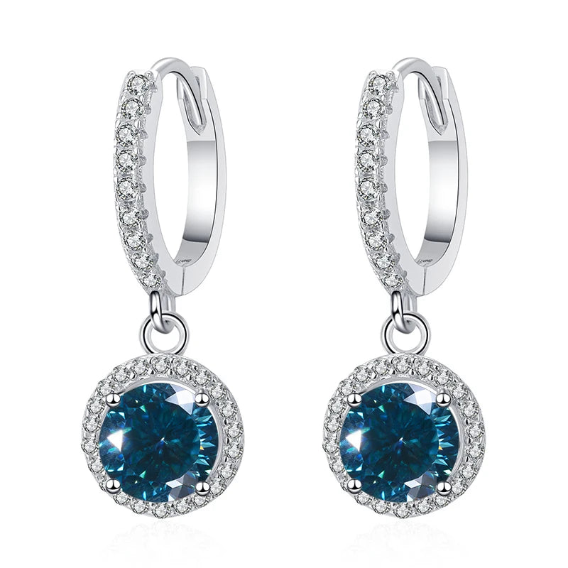 Butterflykiss 2 Carat 100 Faced Cut Moissanite Drop Earrings For Women S925 Silver Sparkling Lab Diamond Women's Wedding Jewelry navy blue 1.0CT X 2