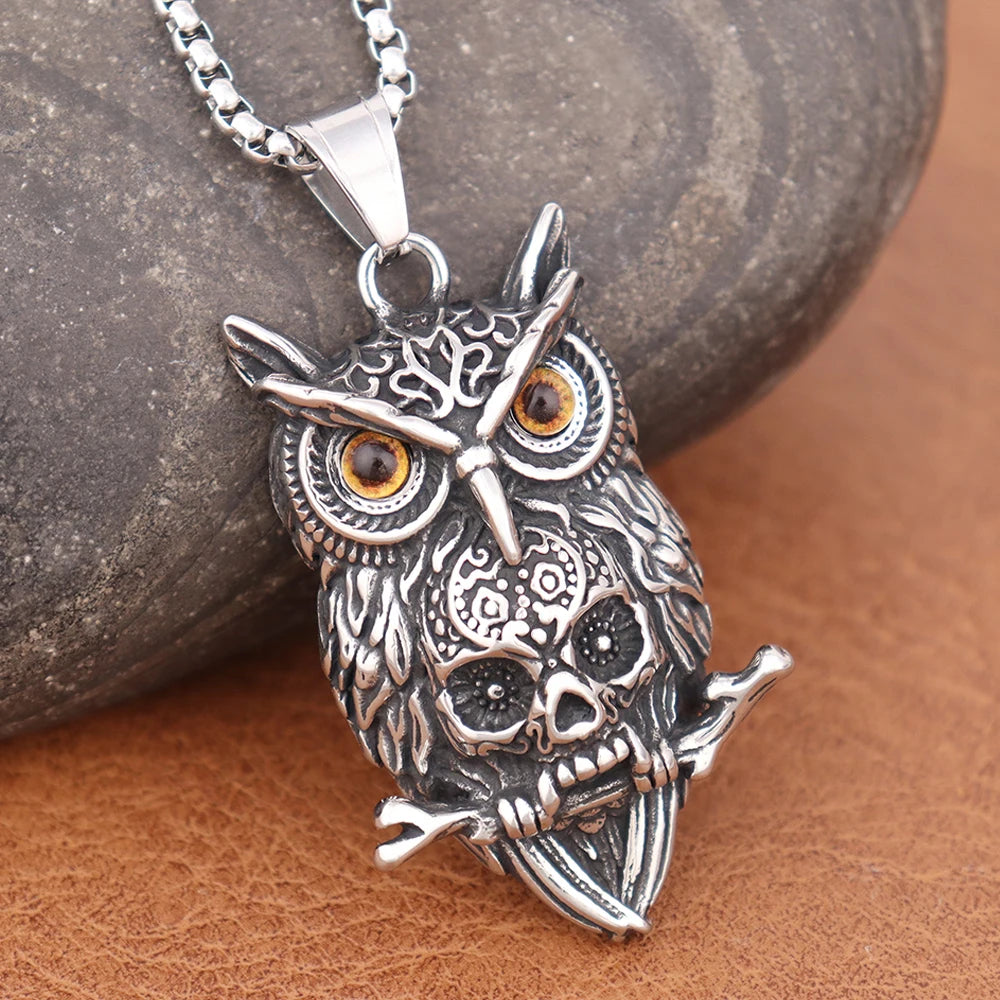 Gothic Owl Men's Pendant Popular Charm Stainless Steel Neckalce Personality Creative Halloween Gifts Punk Hip Hop Party Jewelry