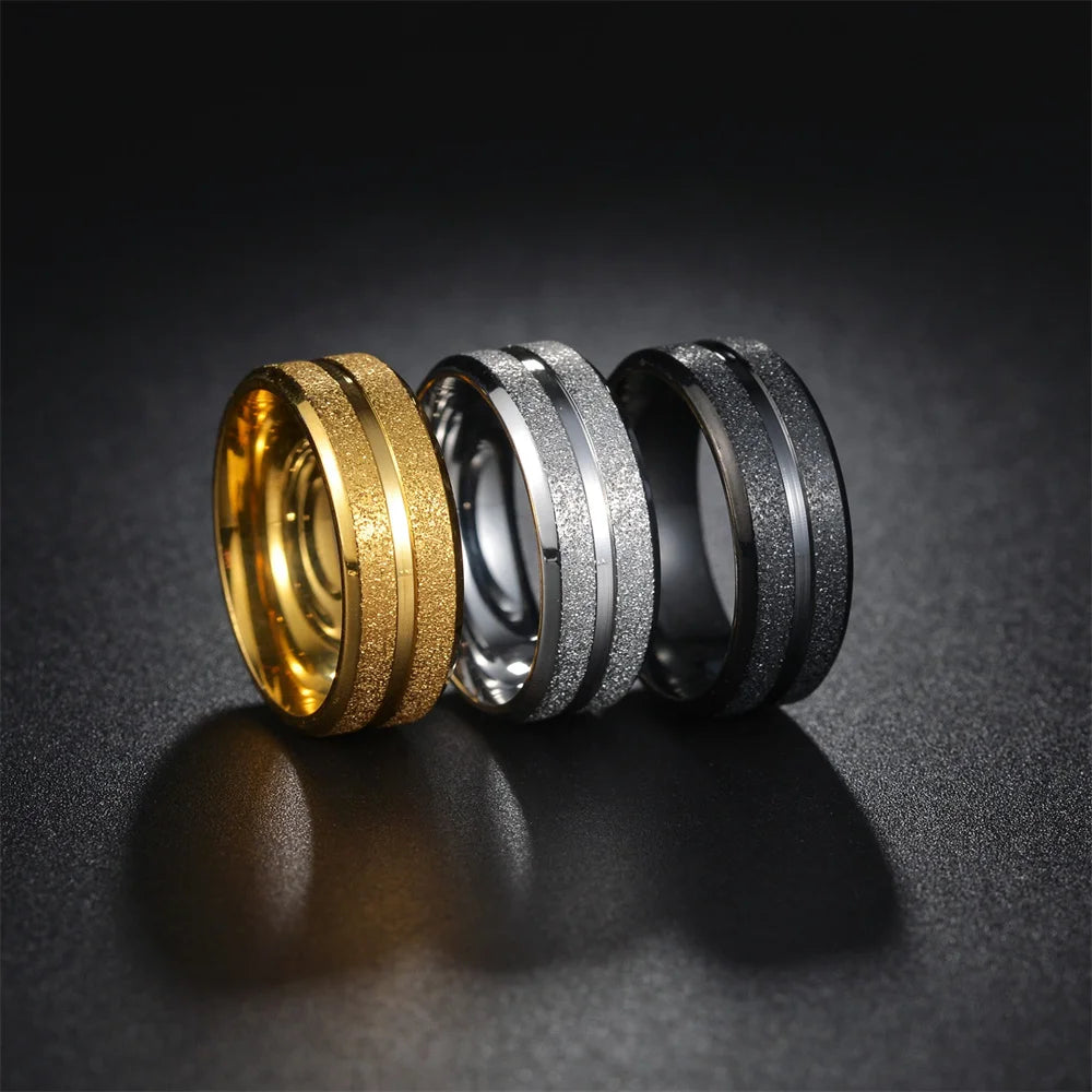 Fashion 8mm Men Black Stainless Steel Rings Sandblasted Finish Finger Rings For Men Everyday Wear Wedding Band Jewelry Wholesale
