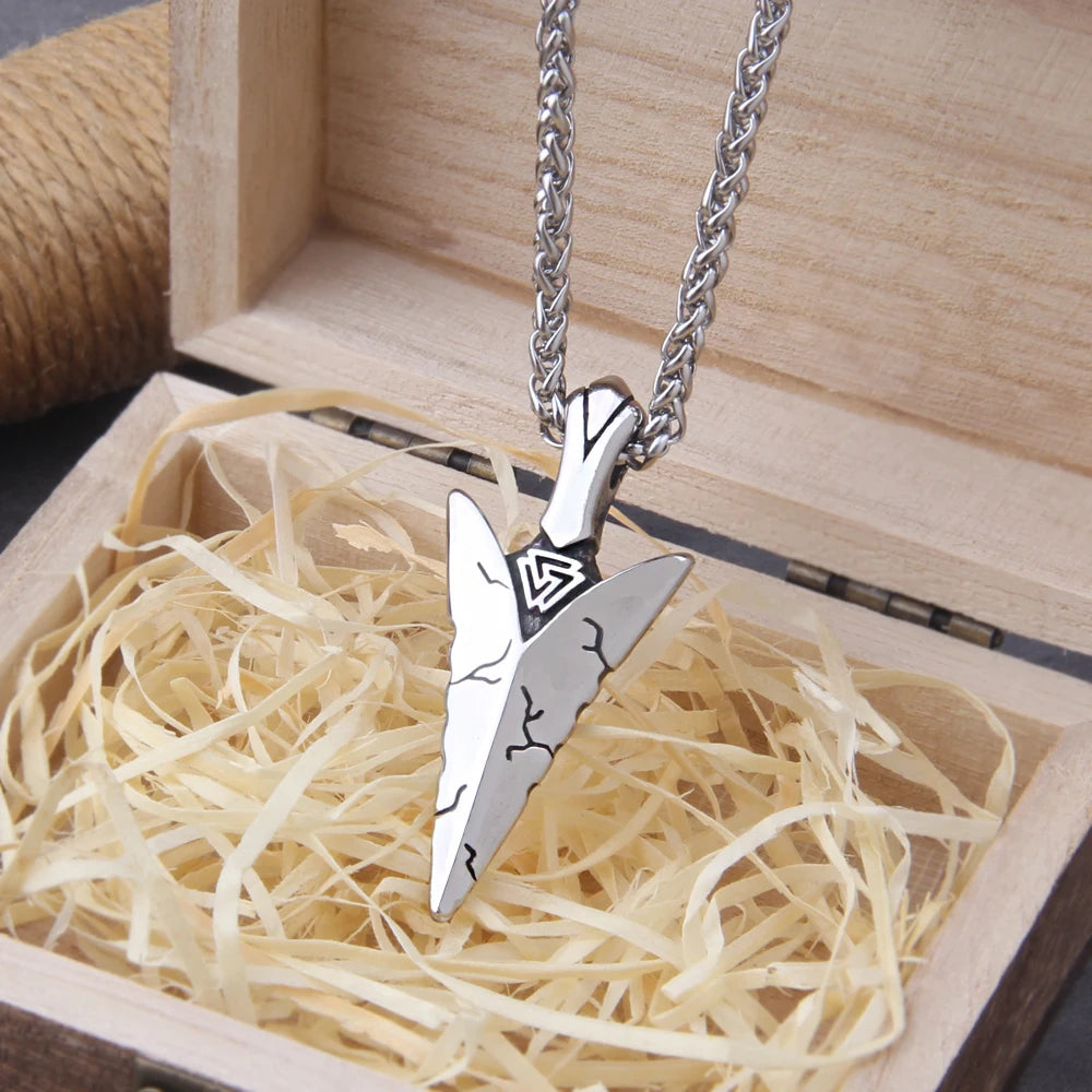 Viking Necklace for Men Studry Stainless Steel Norse Mythology Jewelry Viking Spear/Odin Amulet Pendant Necklace
