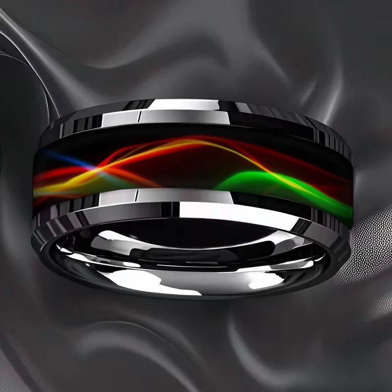 Fashion Men's Colorful Flame Aurora Stainless Steel Ring, High Polished Band, Cool Punk Biker Wedding Jewelry Drop Shipping