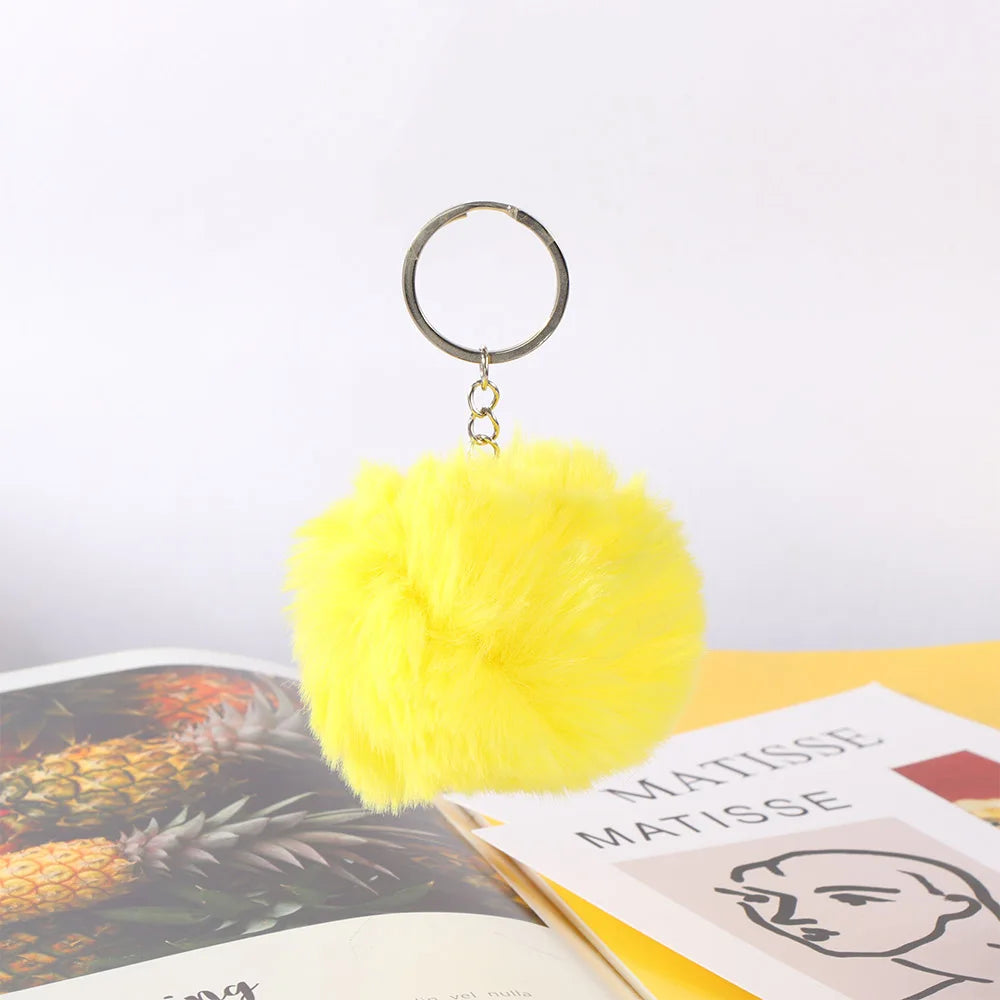 20 Colors Fluffy Fur Pom Pom Keychain Soft Faux Fur-like Ball Car Keyring Key Holder Women Bag Pendant Jewelry yellow