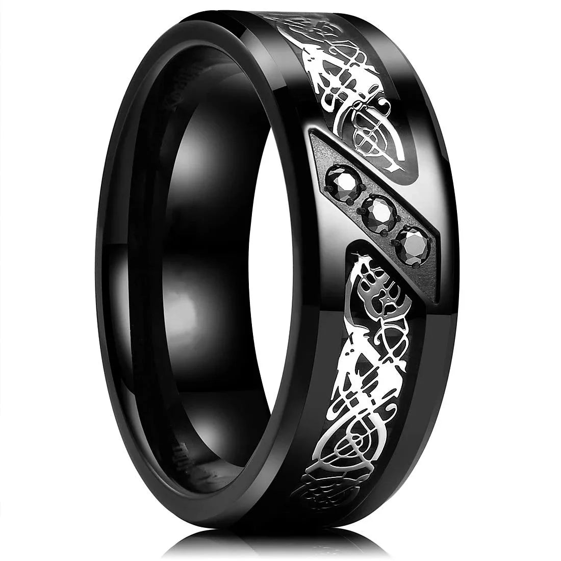 Fashion 8mm Men Double Groove Stainless Steel Rings Black Brushed Men's Wedding Ring Husband Anniversary Gift Wholesale