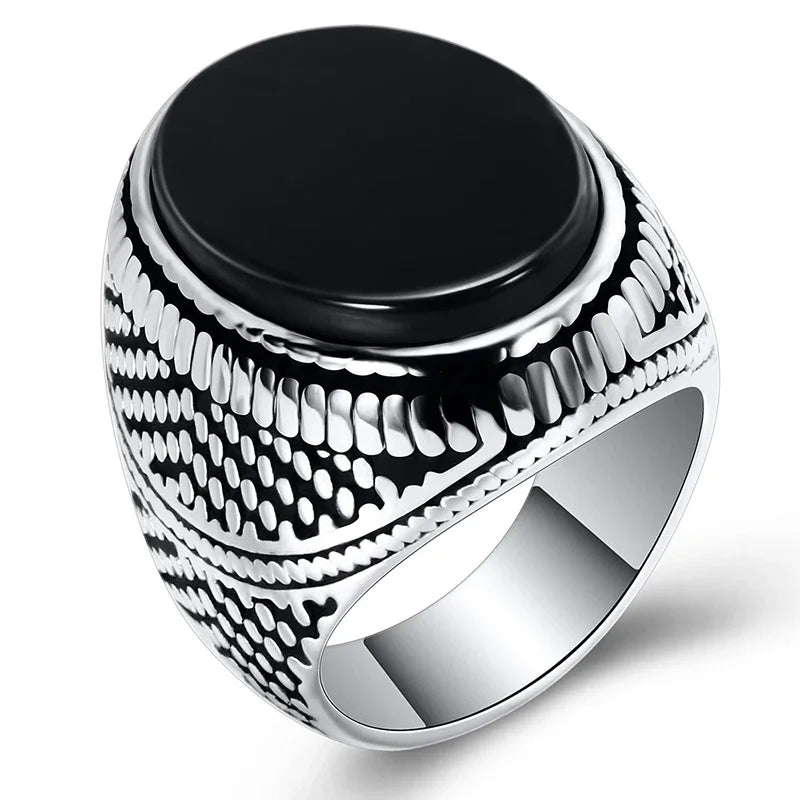 New Retro Handmade Turkish Rings for Men Vintage Double Swords Black Zircon Rings Punk 2024 Trendy Islamic Religious Muslim