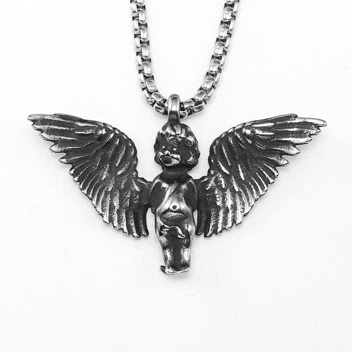 Angel's Wings Cute Cherub Stainless Steel Men Necklaces Pendant Chain Punk For Women Fashion Jewelry Gifts Wholesale Dropshiping