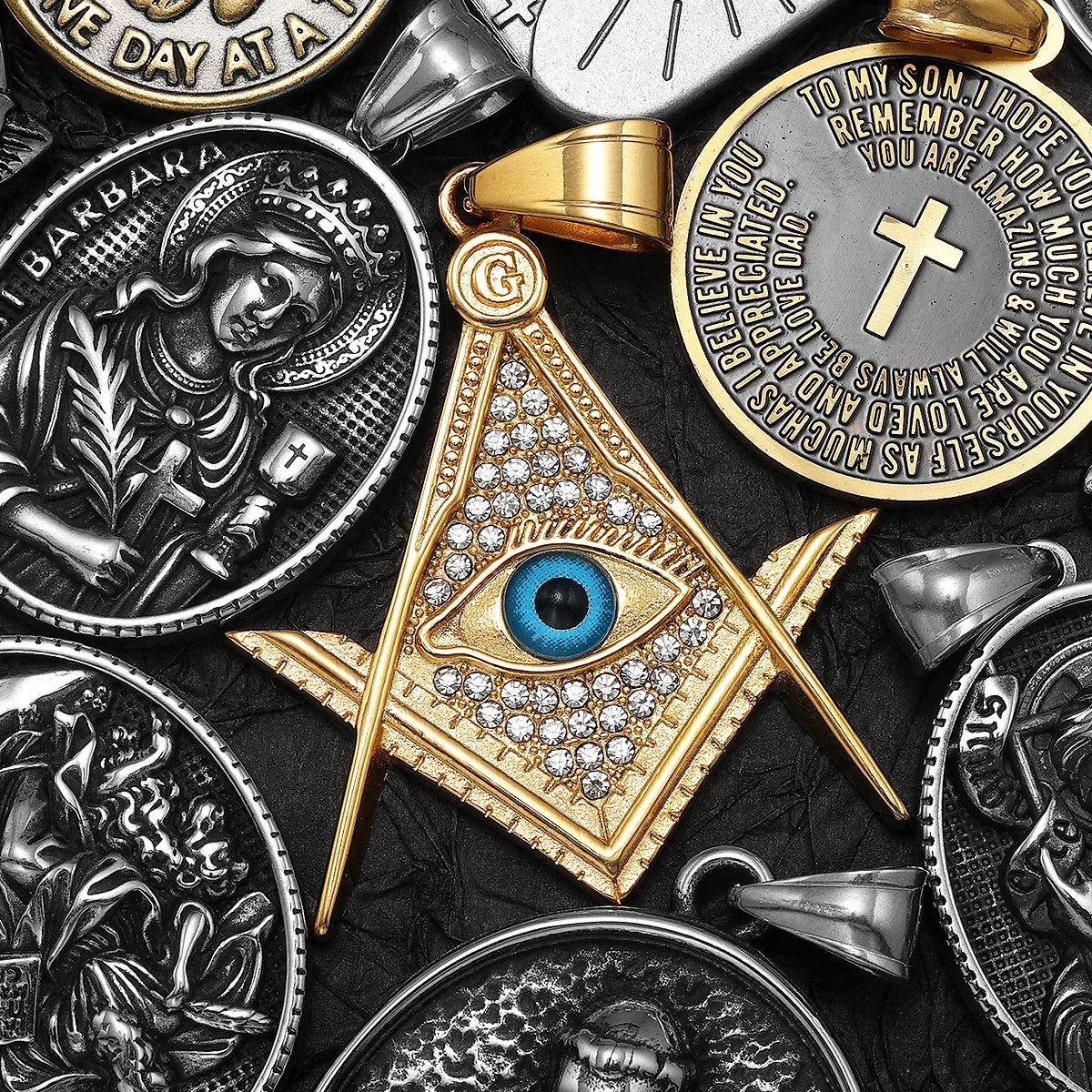 Angel Wing Cross Jesus Masonic Amulet Stainless Steel Men Necklaces Pendant Chains New For Women Fashion Jewelry Gifts Wholesale