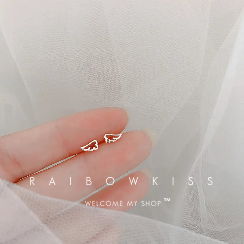 Tiny Minimalist Silver Plated Korean Mini Small Heart Stars Stud Earrings for Women Student Teen Simple Ear Piercing Jewelry
