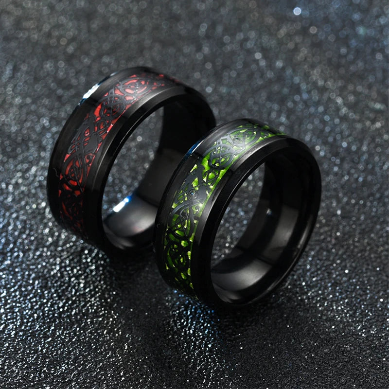 2024 Stainless Steel Dragon Ring for Men Inlay Purple Red Green Black Carbon Fiber Ring Wedding Band Jewelry Size 6-13