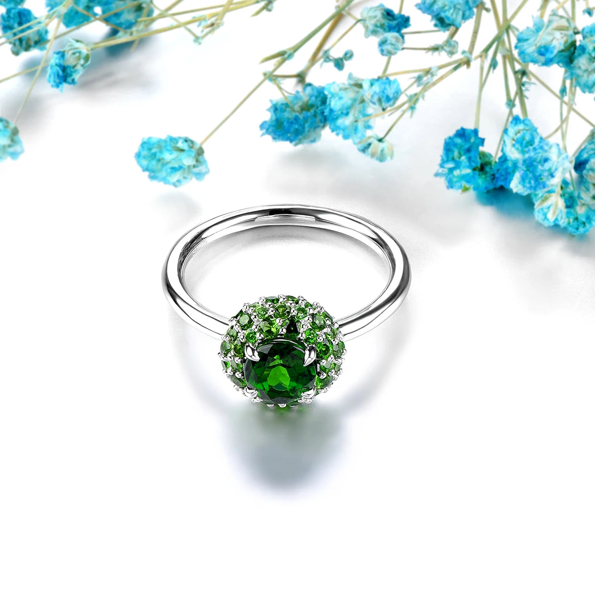 Natural Chrome Diopside Solid Sterling Silver Rings 1.7 Carats Women Elegant Style Unique Original Design S925 Jewelry Gifts