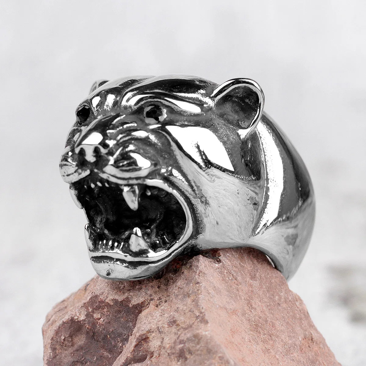 Leopard Ring Stainless Steel Men Jaguar Rings Wild Animal Punk Rock for Male Party Jewelry Halloween Accessories