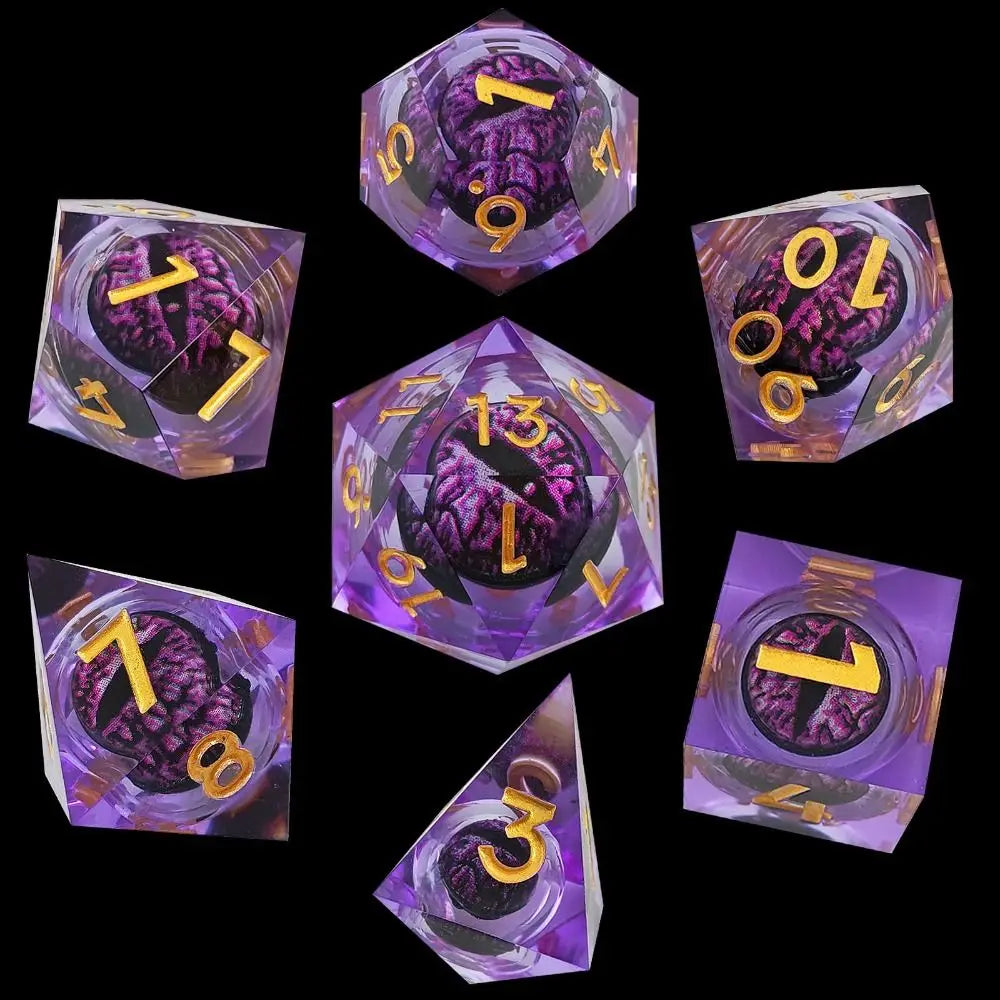 7Pcs/Set Liquid Flow Core Polyhedral Dice For RPG D4 D6 D8 D10 D12 D20 Sharp Edge D+D Dice For DND Pathfinder Role Playing Games A - purple
