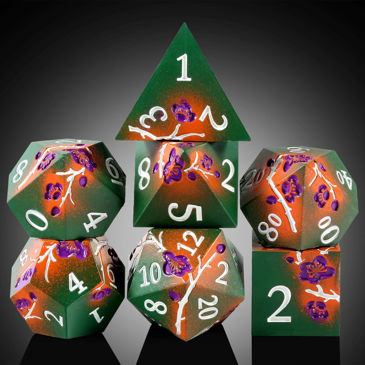 Metal Dice Set D&D, DNDND 7 PCS Flower Metallic DND Dice Set with Grogeous Gift Case for Dungeons and Dragon Tabletop Game Army green