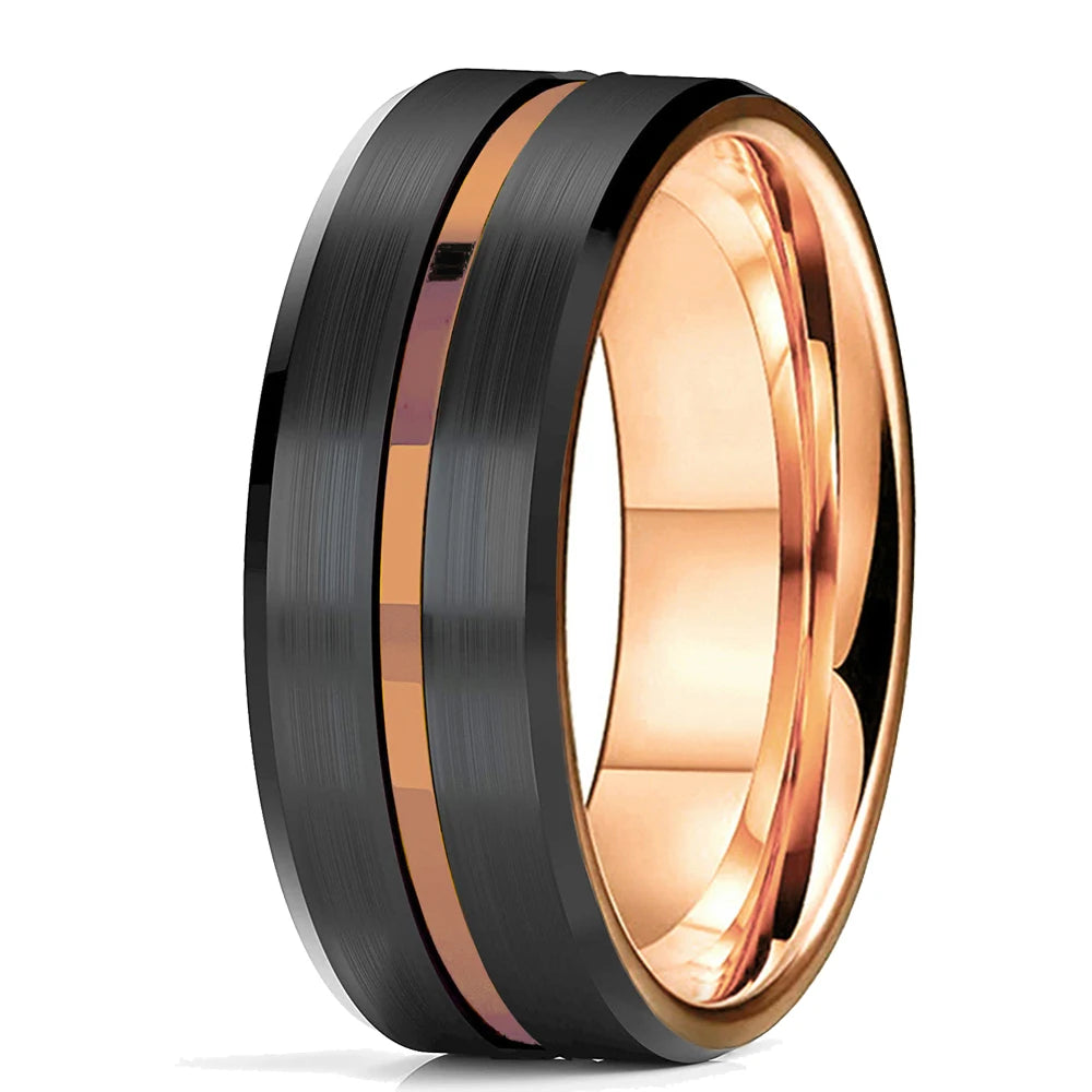 Trendy 8mm Green Color Groove Beveled Edge Titanium Wedding Rings For Men Black Brushed Stainless Steel Ring Men Wedding Bands