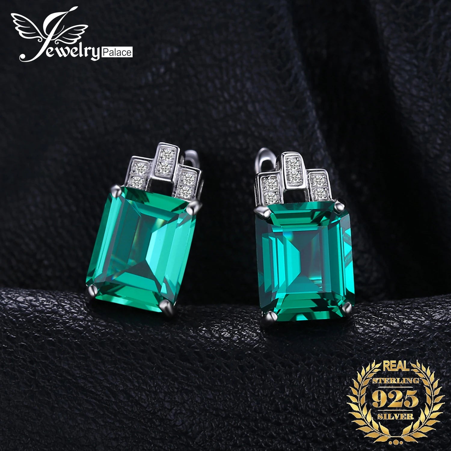 JewelryPalace 8ct Simulated Emerald Created Ruby 925 Sterling Silver Clip Earrings for Women Fashion Statement Gemstone Jewelry