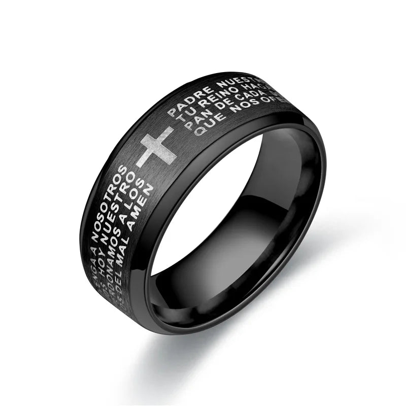 Fashion Men's Stainless Steel Bible Verse Jesus Cross Rings For Men Christian Cross Religious Ring Men Amulet Jewelry Wholesale