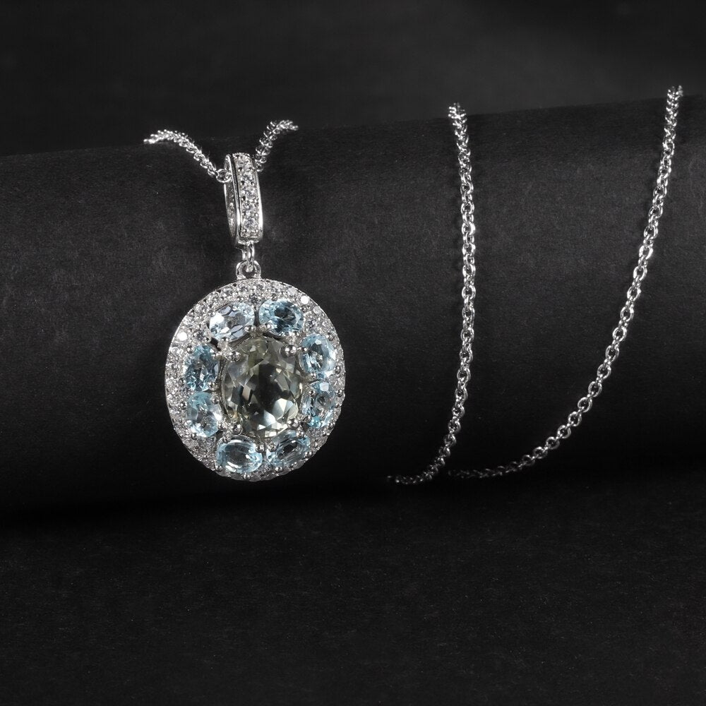 Gem&#39;s Ballet Vintage Pendant Necklace For Women Choker Chain Necklace Engagement Fine Jewelry Green Amethyst Sky Blue Topaz