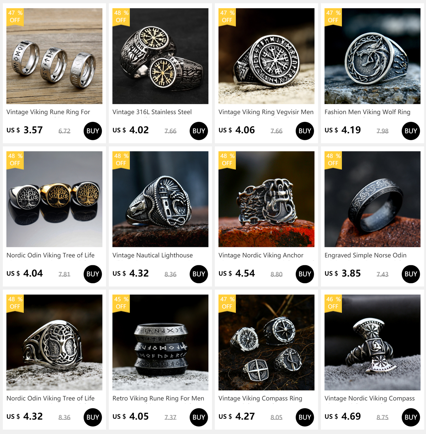 Vintage Pirate Signet Double Knife Skull Rings Men Stainless Steel Viking Compass Ring Biker Amulet Jewelry Gift Drop Shipping