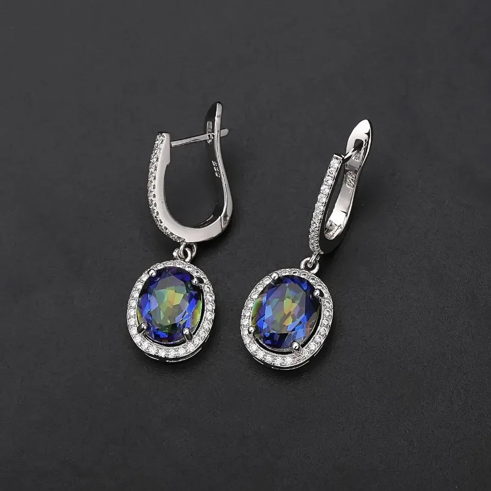 GEM'S BALLET 925 Sterling Silver Earrings Fine Jewelry 4.74Ct Natural Blueish Mystic Quartz Gemstone Drop Earrings For Women