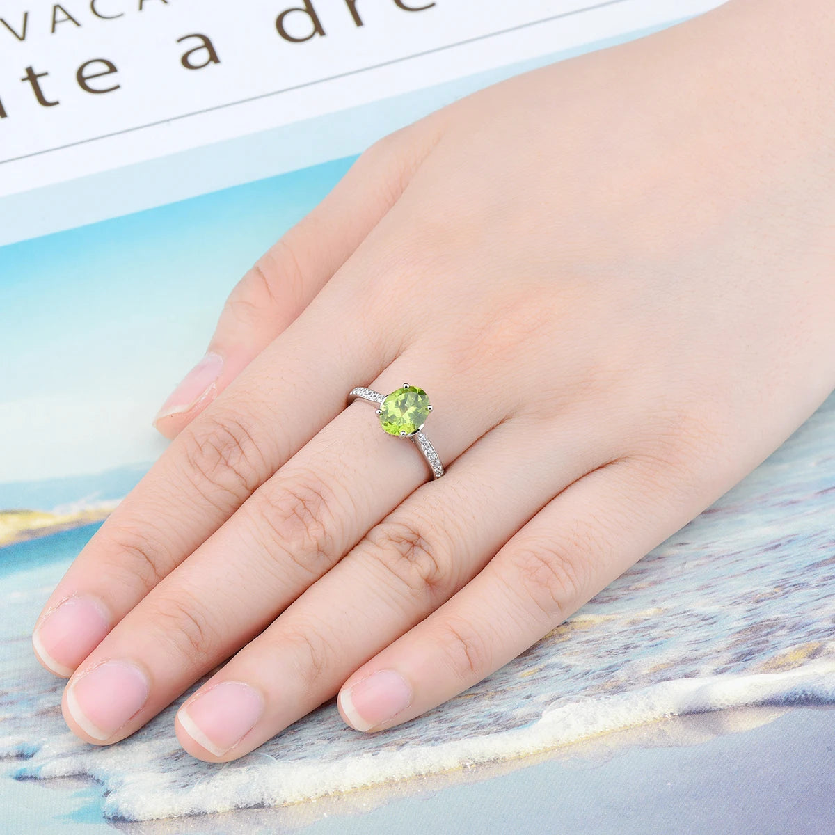 Natural Peridot Sterling Silver Rings 1.8 Carats Faced Cutting August Birthstone Women Simple Classic Style S925 Jewelrys