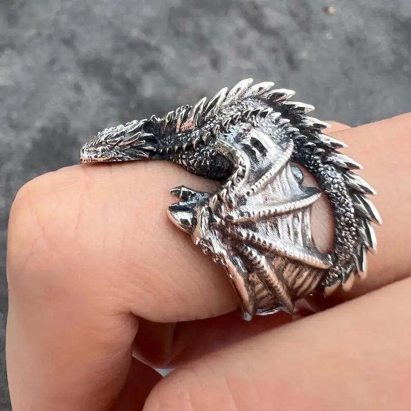 Dragon Rings Gothic Punk Style Pterosaur Wings Opening Adjustable Rings Vintage Jewelry Accessories Gifts WHITE Resizable