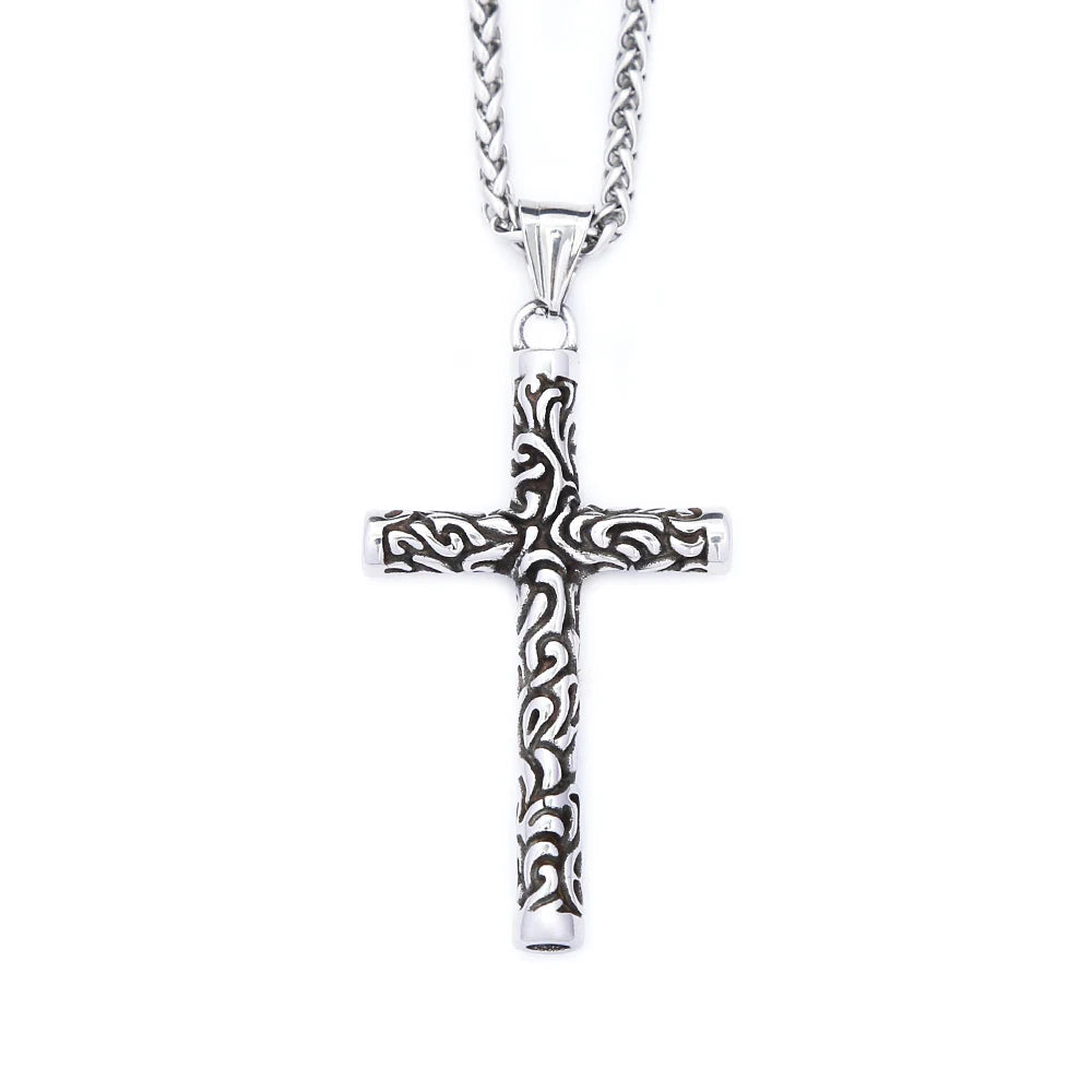 Vintage Engraving Cross Necklace Pendant For Men Women Fashion Punk Simple Stainless Steel Men Cross Pendant Jewelry Wholesale
