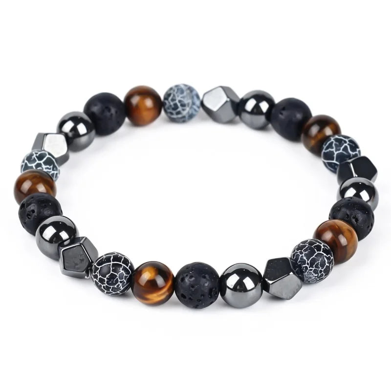Tiger's Eye volcanic rock bracelet for men brother natural stone beads bangles black punk Hematite jewelry protection braclet