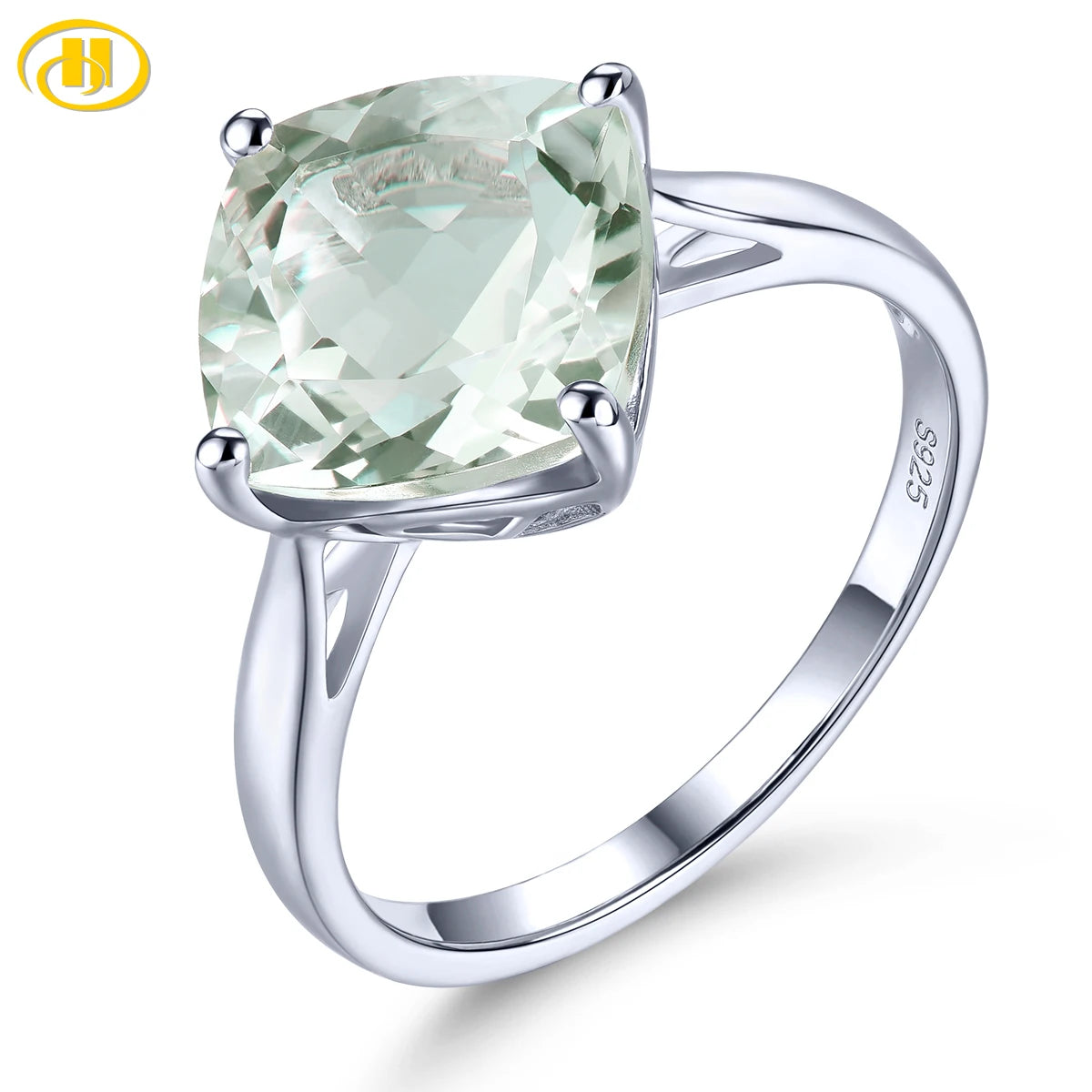 Natural Green Amethyst Sterling Silver Rings 3.8 Carats Light Green Gemstone Women Classic Simple Design S925 Fine Jewelrys