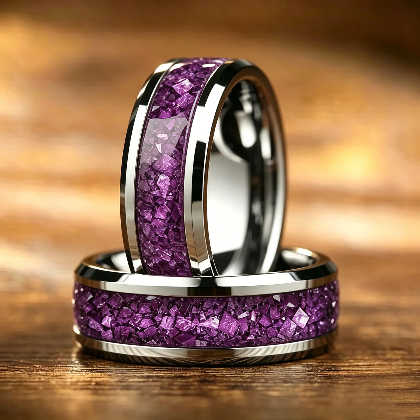 Fashion Silver Color Men Stainless Steel Ring with Purple Stone Inlay Rings for Men Women Wedding Jewelry Valentine's Day Gifts
