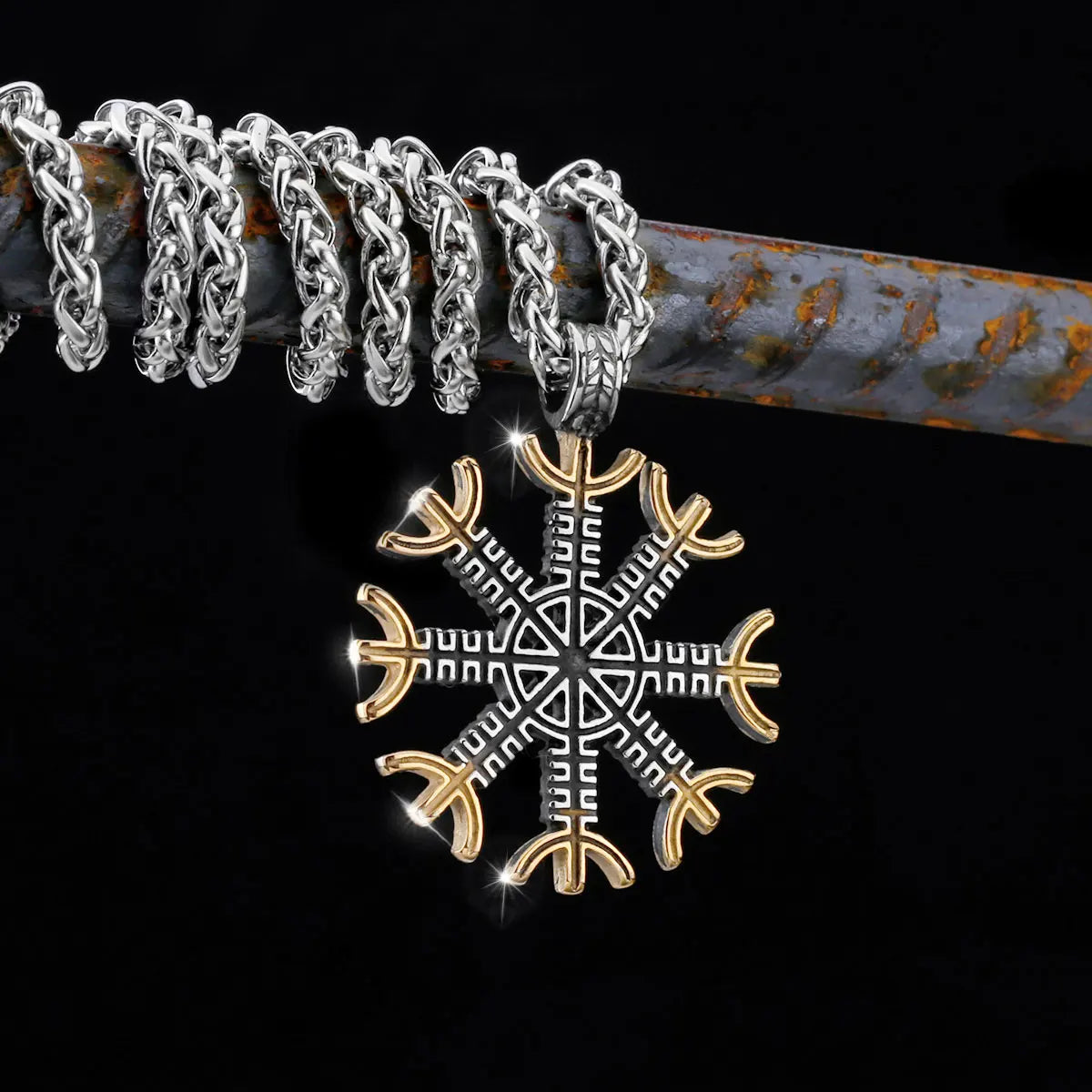 Nordic Totem Amulet Rune Necklace Retro Geometric Pattern Stainless Steel Jewelry Viking Punk Pendant Men's Fashion Jewelry Gift