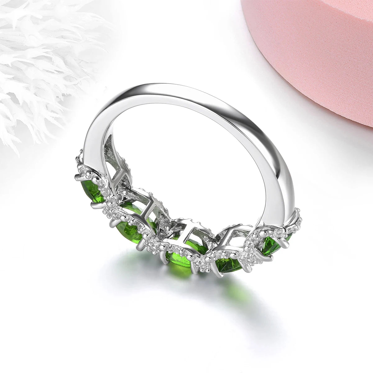 Natural Diopside Sterling Silver Rings 1.8 Carats Genuine Gemstone Fine Jewelry S925 Classic Style Women Christsmas Gifts