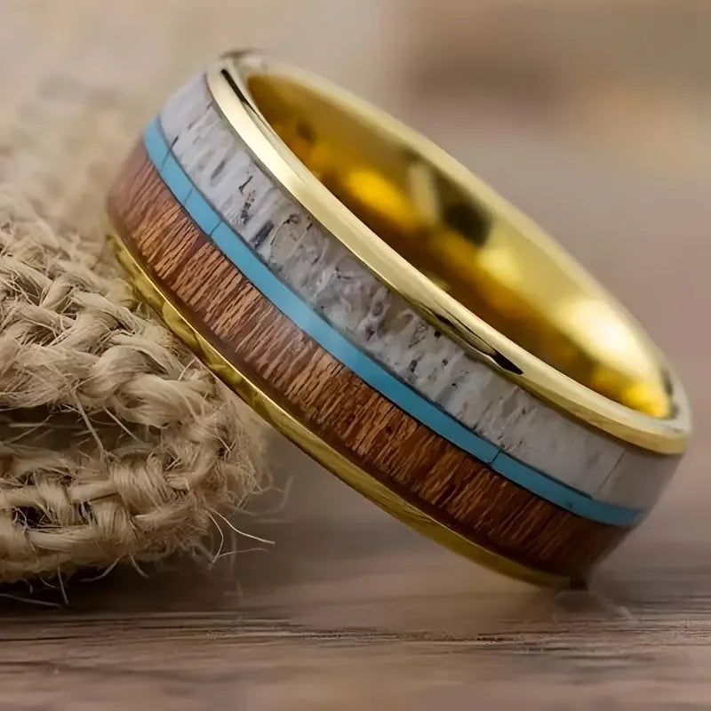 Fashion 8MM Hammered Stainless Steel Rings For Men Women Inlay Colorful Abalone Shell Rings Men Wedding Party Jewelry Gift
