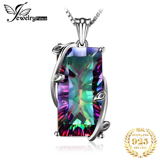 JewelryPalace Genuine Rainbow Mystic Quartz 925 Sterling Silver Pendant Necklace for Women No Chain