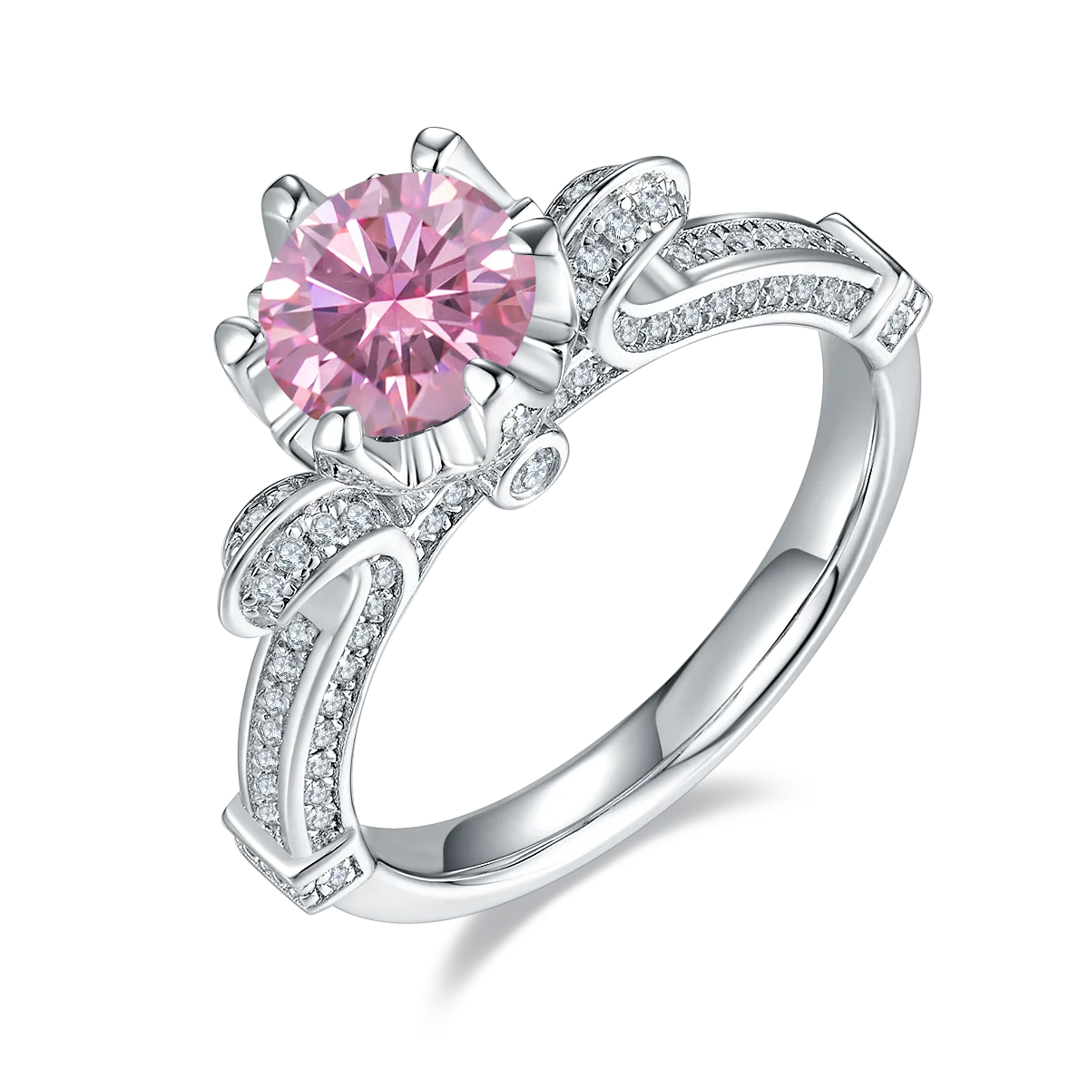 GEM'S BALLET 585 14K 10K 18K Gold 925 Silver Ring 1Ct D Color Antique Style Round Moissanite Engagement Ring For Women Wedding 925 Sterling Silver Pink